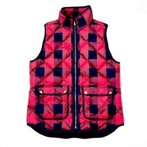 J Crew Woman Excursion Quilted Buffalo Black Red Checker Vest Size S
